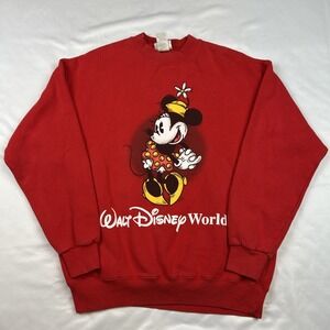 Vintage Walt Disney World Sweatshirt Crewneck Minnie Mouse Mickey Red Size Large